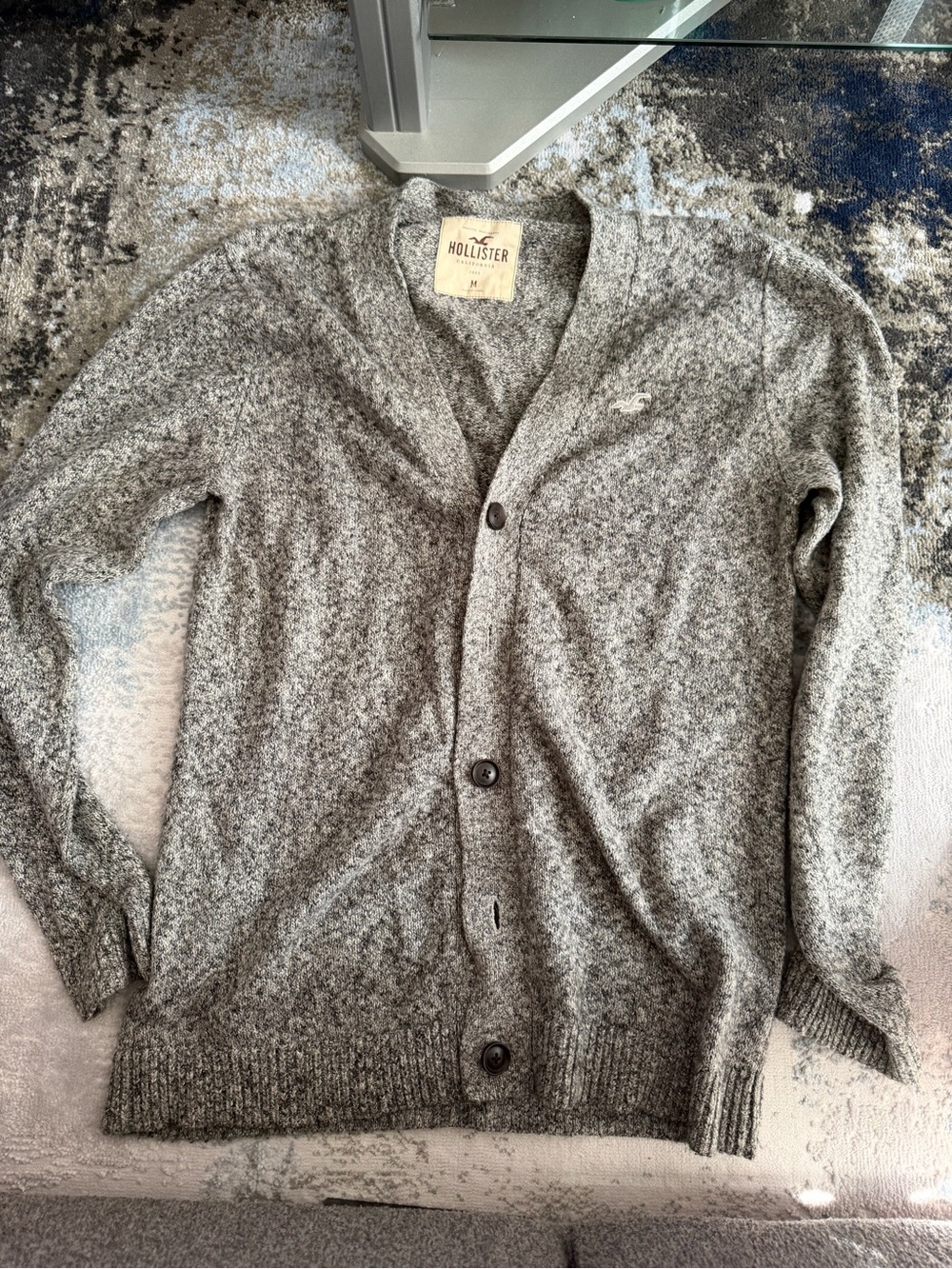Hollister Men's Heather Gray Shawl Collar Cardigan